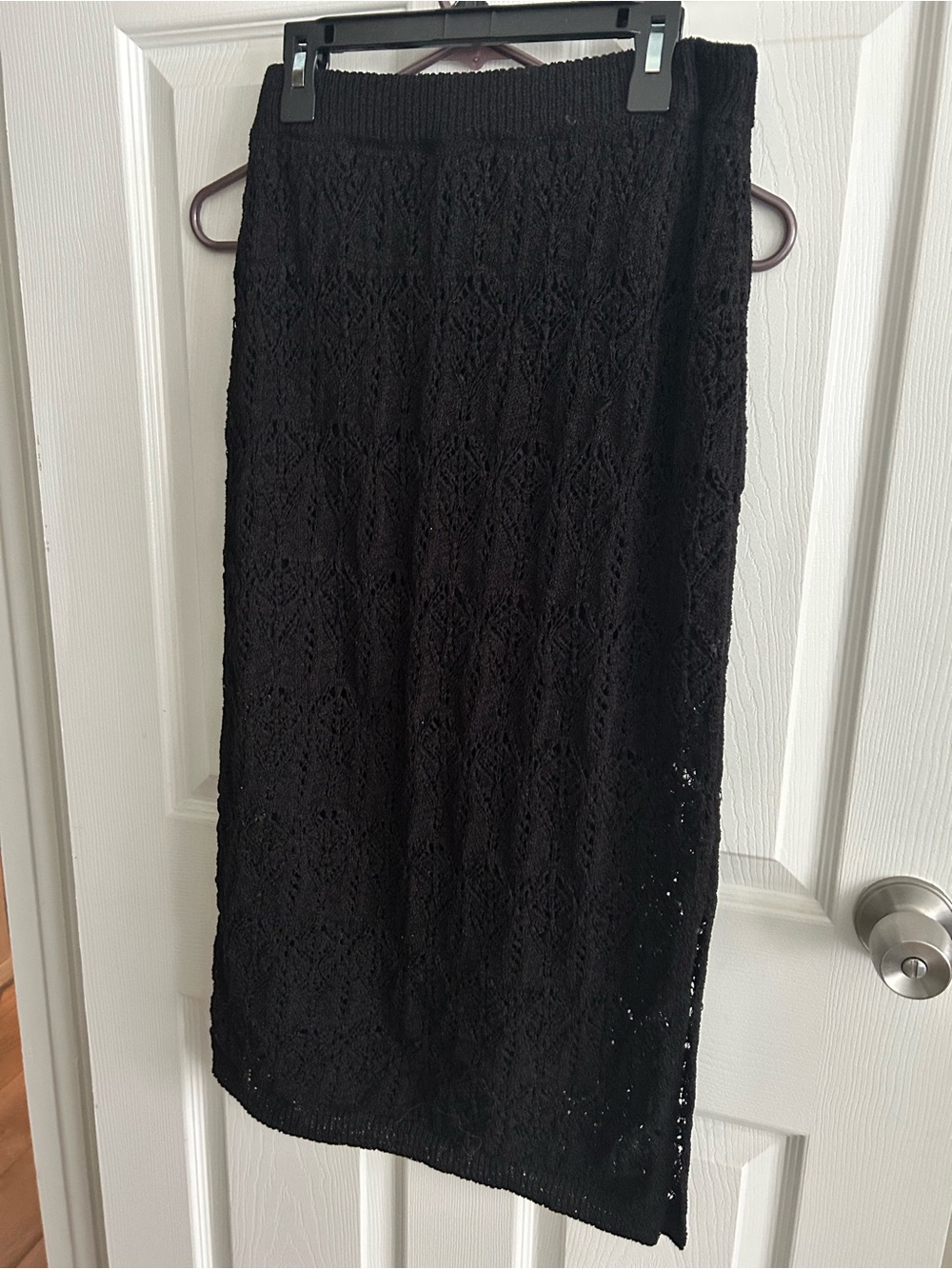a new day Black Crochet Knit Midi Skirt